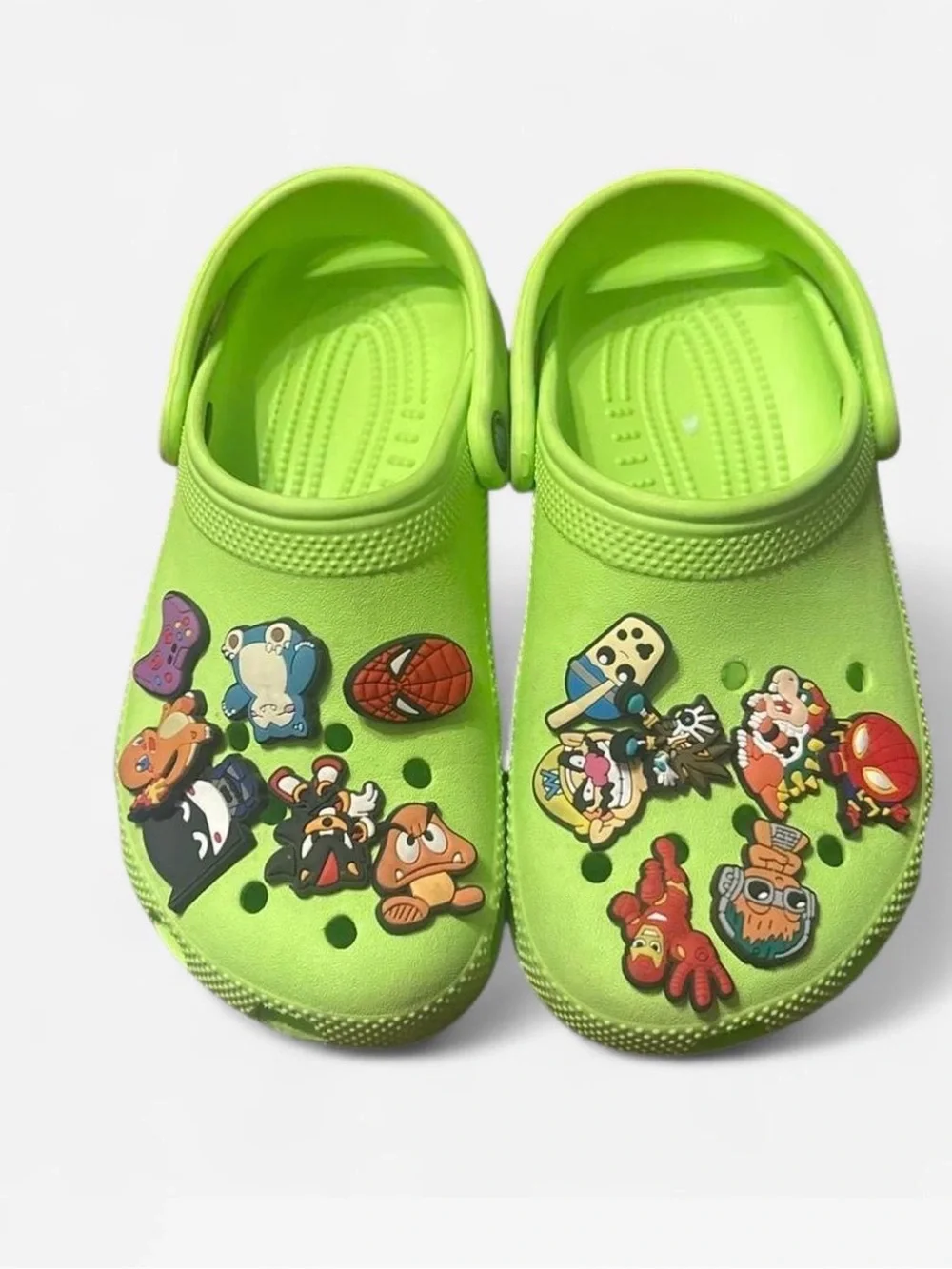 CROCS Kids Bright Lime Green Clog Shoes with Character Jibbitz